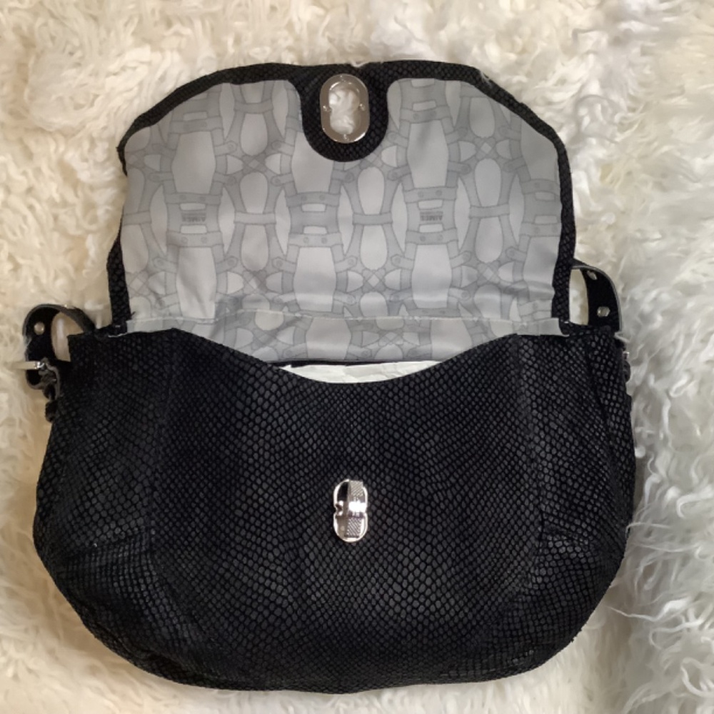EUC Aimee Kestenburg black suede leather shoulder‎ chest snake - Picture 9 of 17